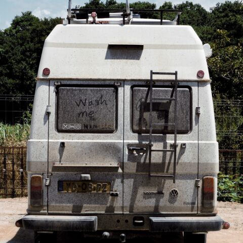 A camper trailer in Geelong needing a wash.